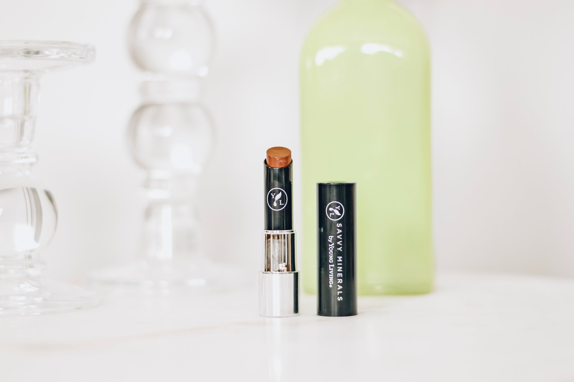 Lipstick and cosmetic packaging on a table