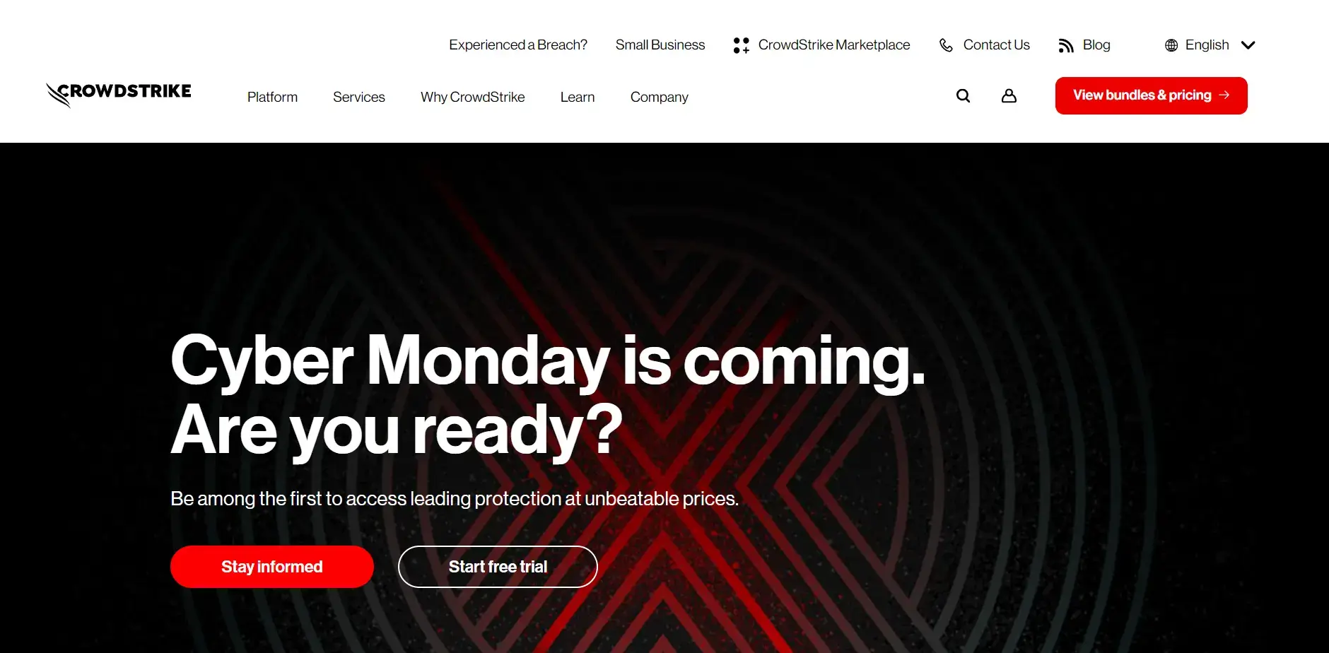 CrowdStrike landing page ahead of Cyber Monday