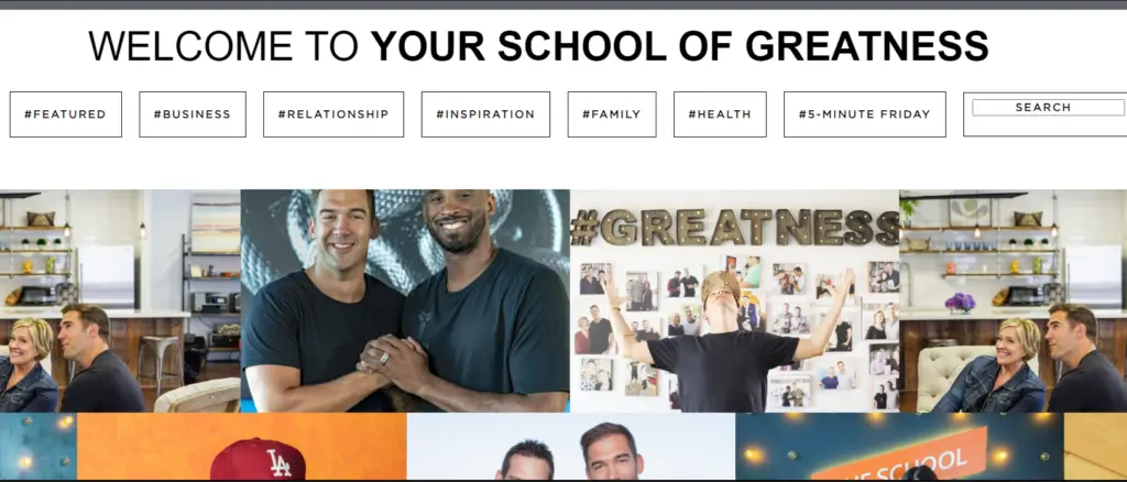  A screenshot showing parts of Lewis Howes' website named School of Greatness.