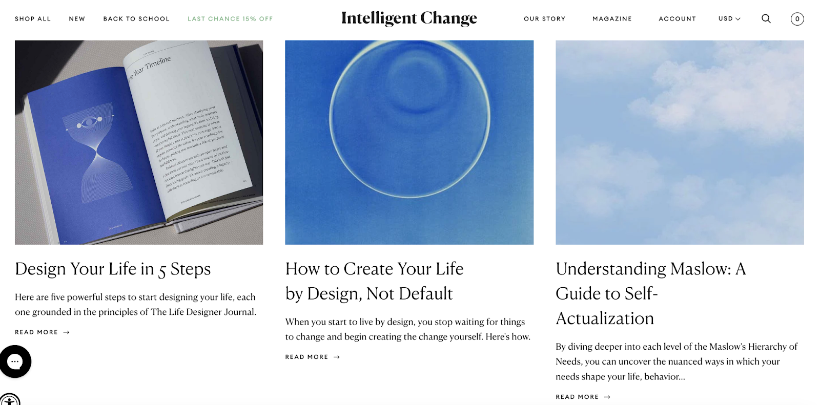 The Intelligent Change blog homepage.