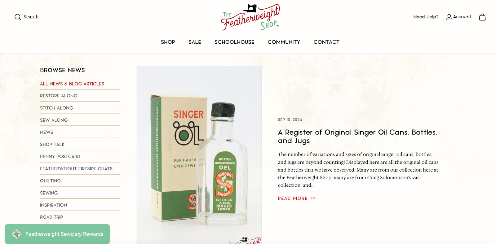 A blog post on the The Featherweight Shop blog about Singer oil cans, bottles, and jugs.