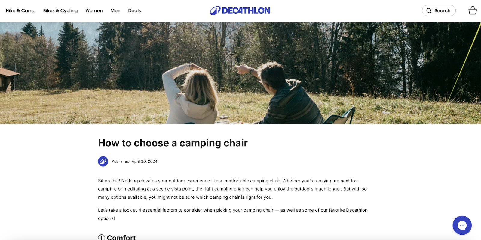 A blog post from Decathlon titled How to choose a camping chair.