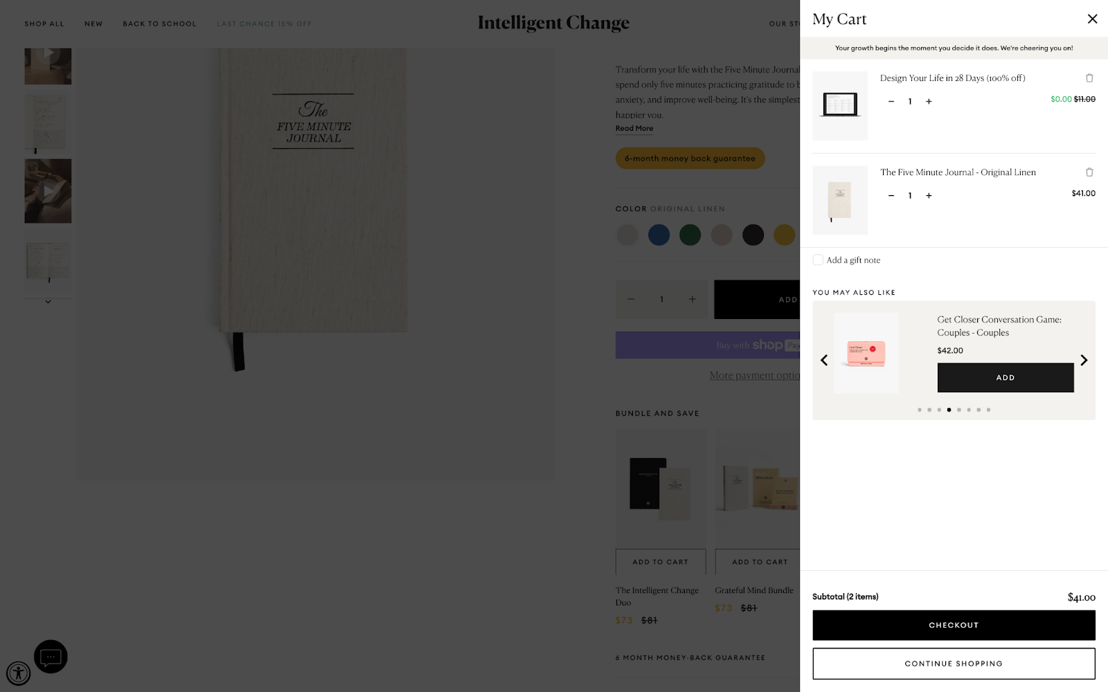 Intelligent Change’s cart view features a carousel with products a customer can add.