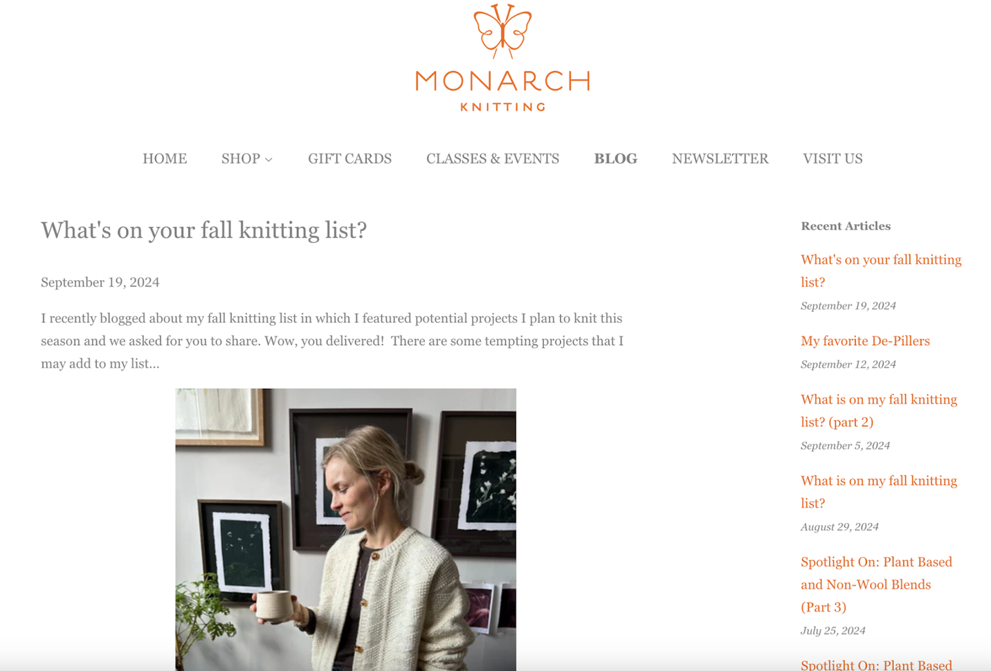 A blog post from Monarch Knitting titled, What's on your fall knitting list?