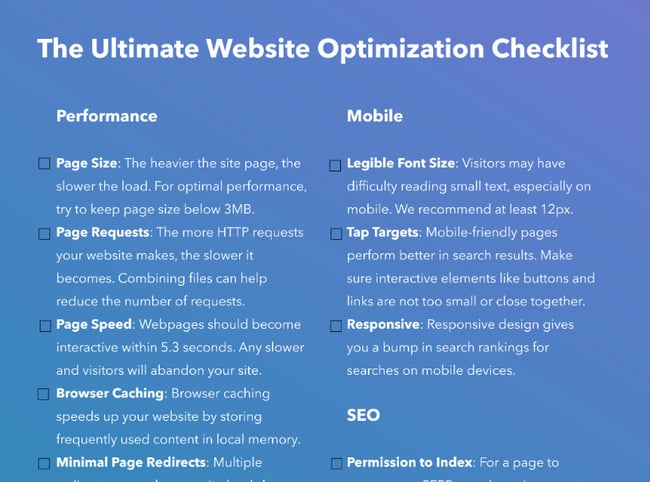 content marketing templates: web checklist