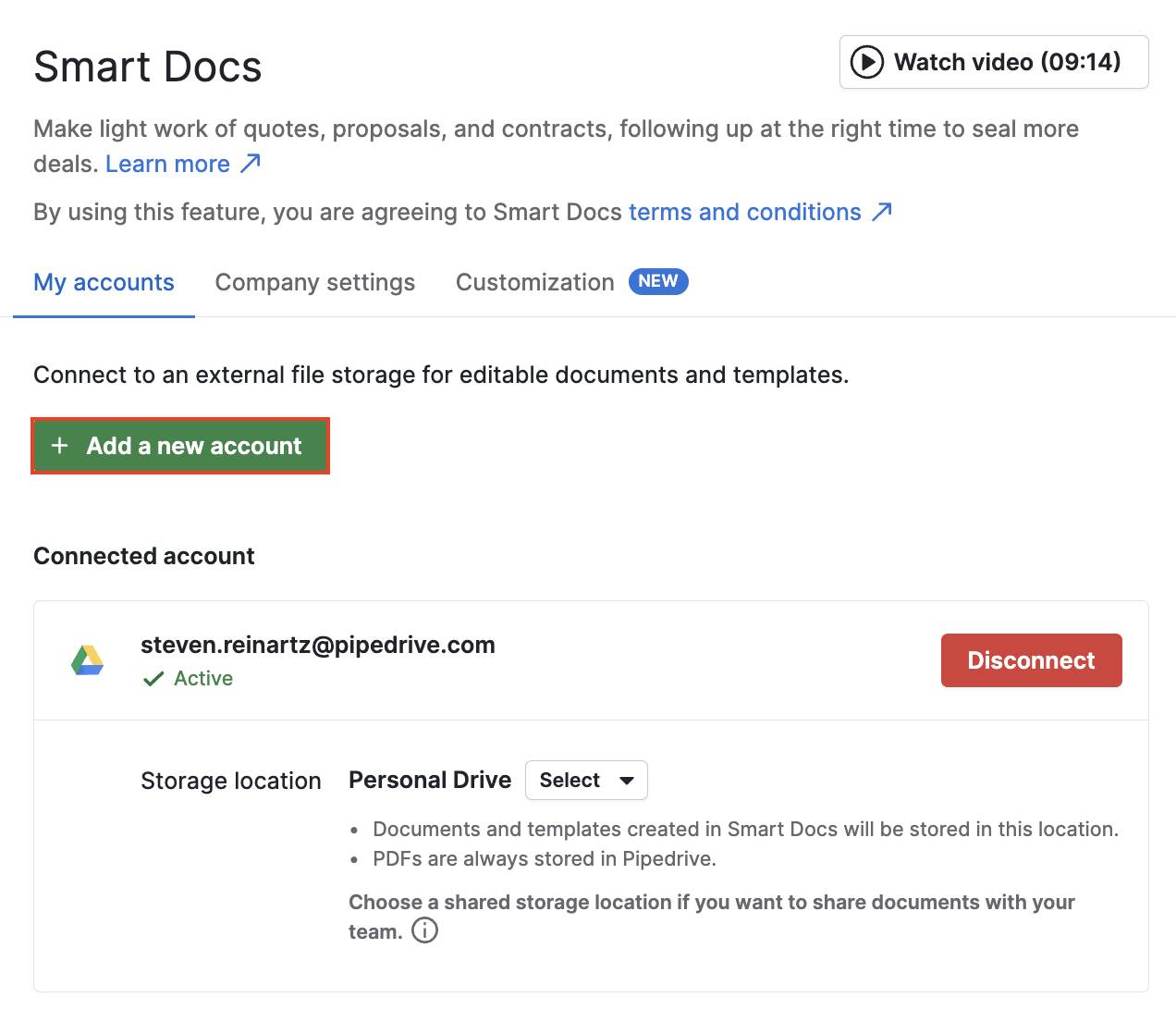 Digital Asset Management Pipedrive Smart Docs new account