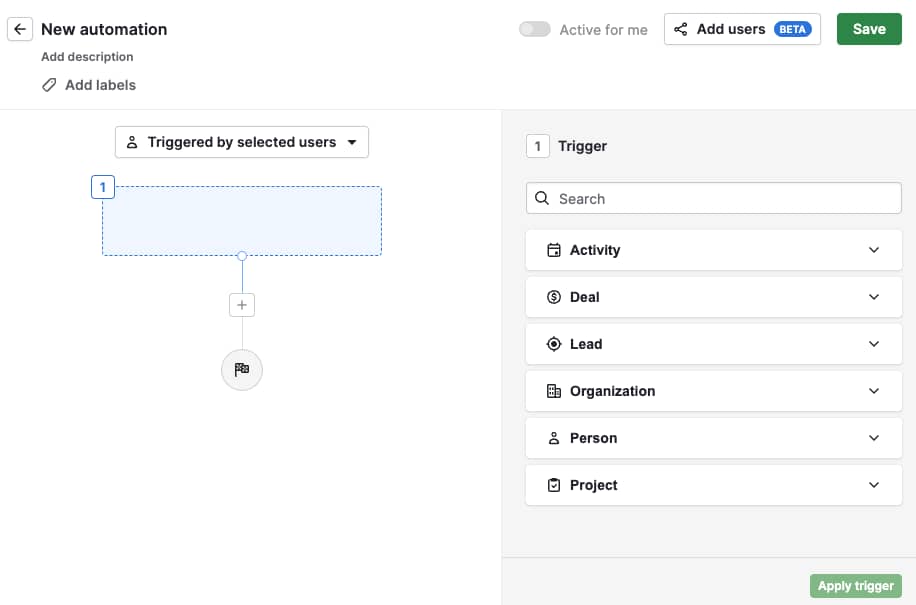 Follow-up email automation Pipedrive new automation