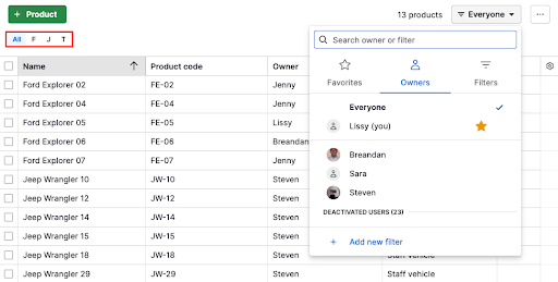 Inventory management Pipedrive product list