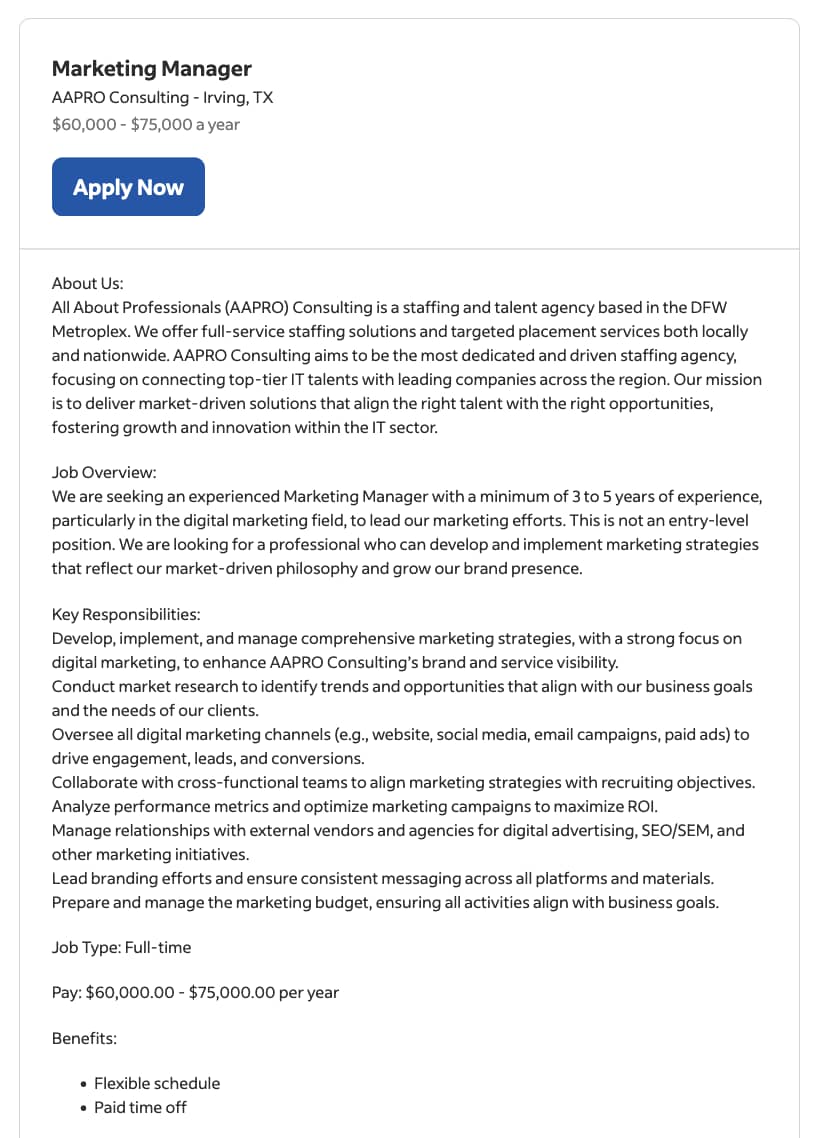 Marketing management Pipedrive job posting