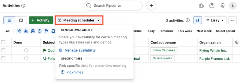 Meeting scheduler Pipedrive