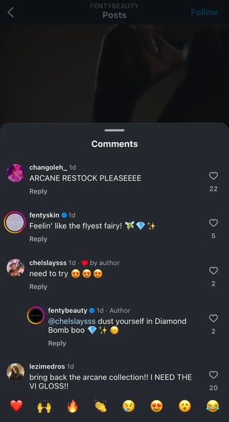 Fenty Beauty responding to comment