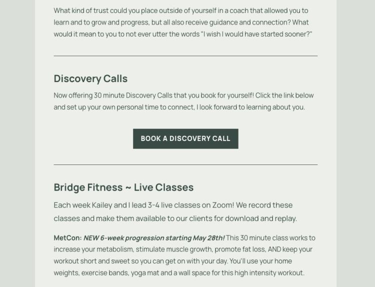 bridge fitness newsletter example