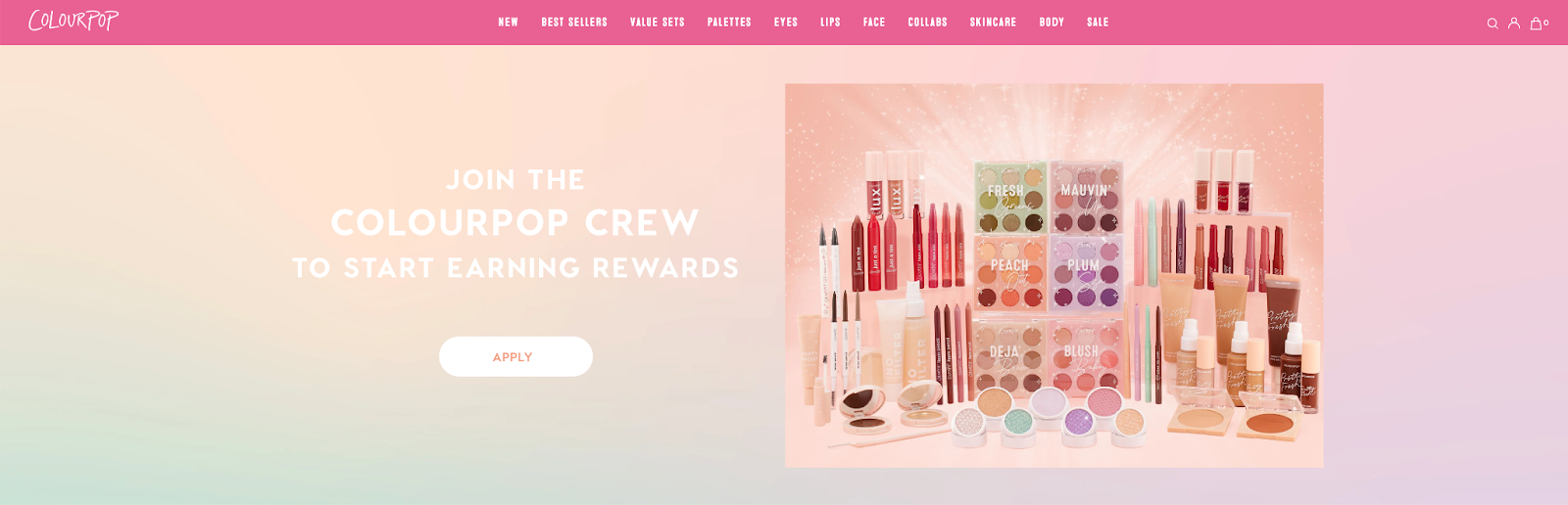 Colorpop’s website promotes its ambassador program, where fans can apply to partner with the brand.