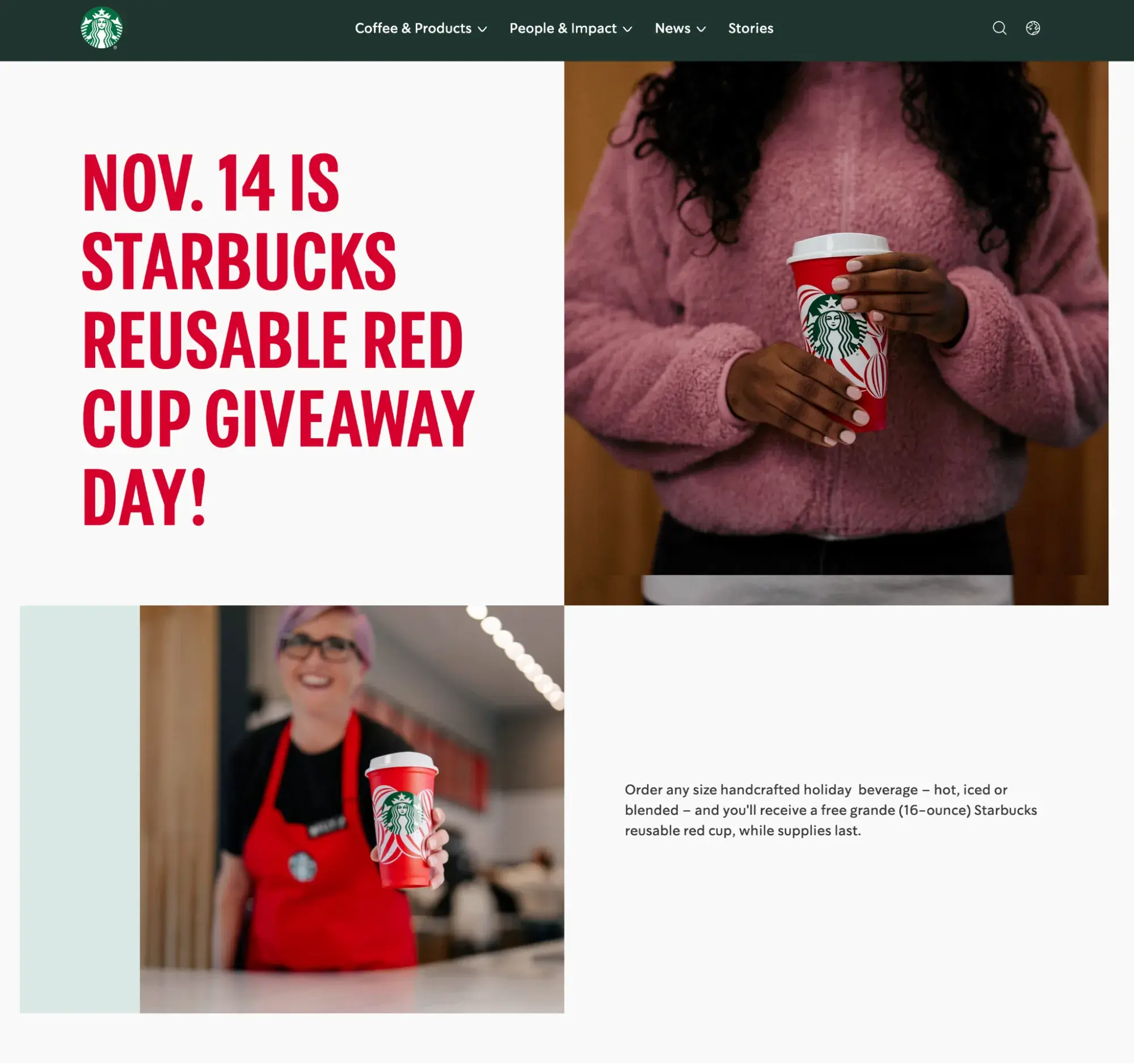 Screenshot showing the Starbucks Red Cup Day landing page