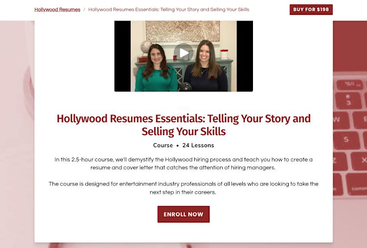 Hollywood Resumes course example