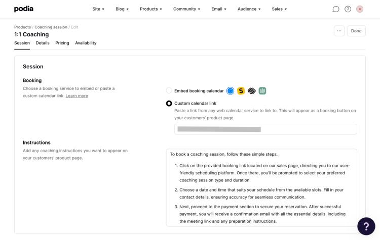 Podia Coaching Product Dashboard