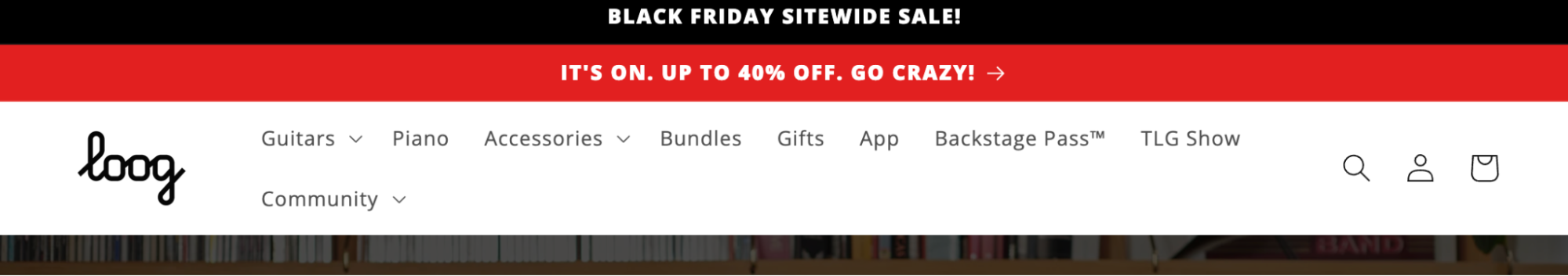 Black announcement banner that says “Black Friday sitewide sale”.