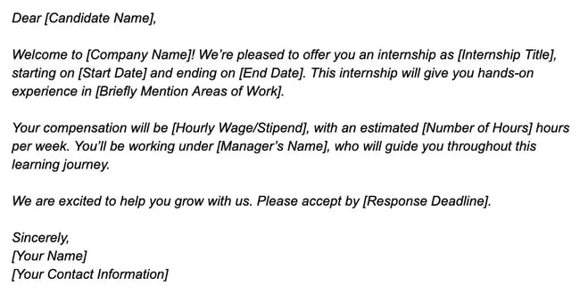 offer letter, internship