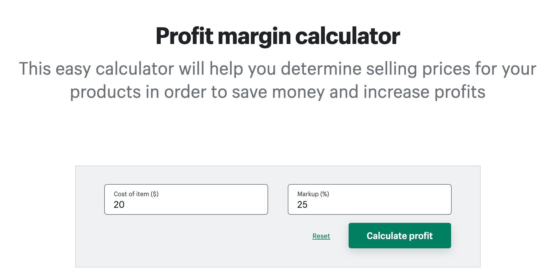 profit margin calculator to help you price a product