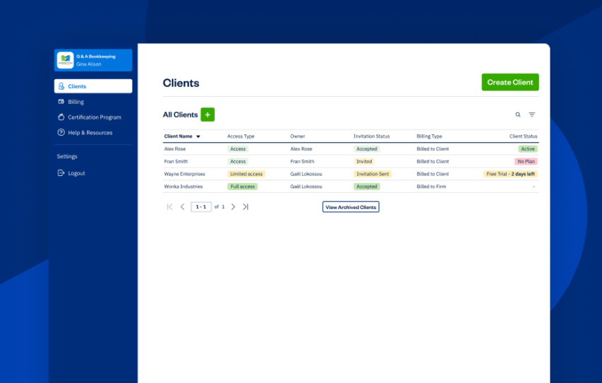 FreshBooks UI screen for accountant hub