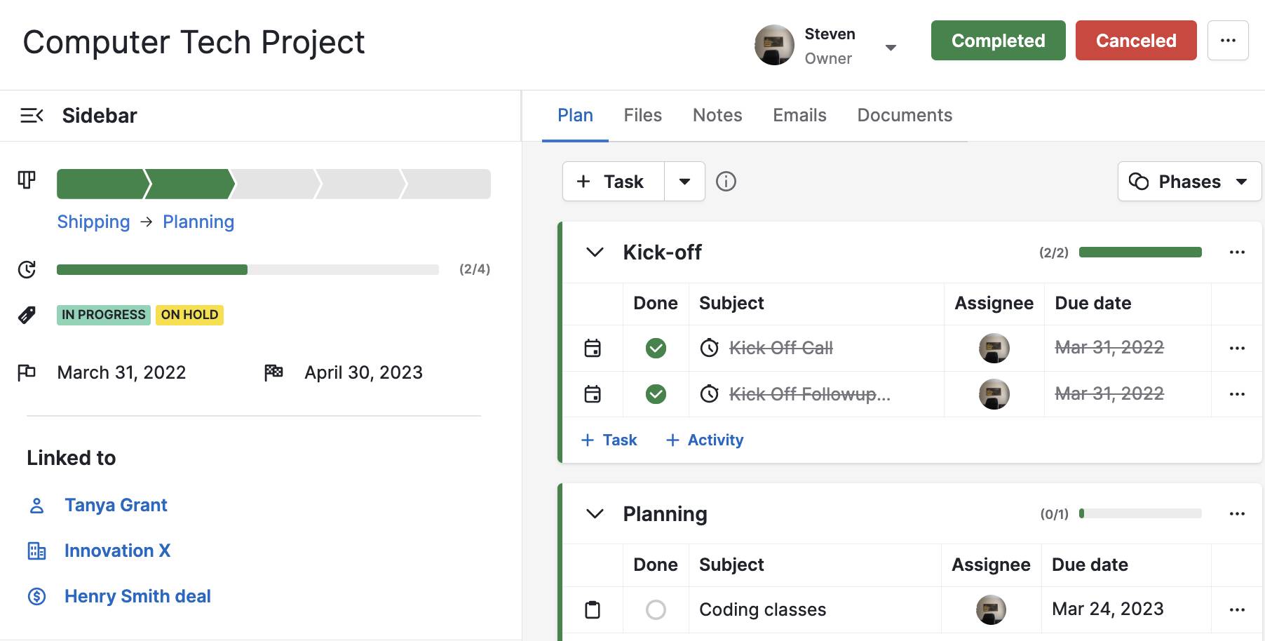 Creative management software Pipedrive's Projects