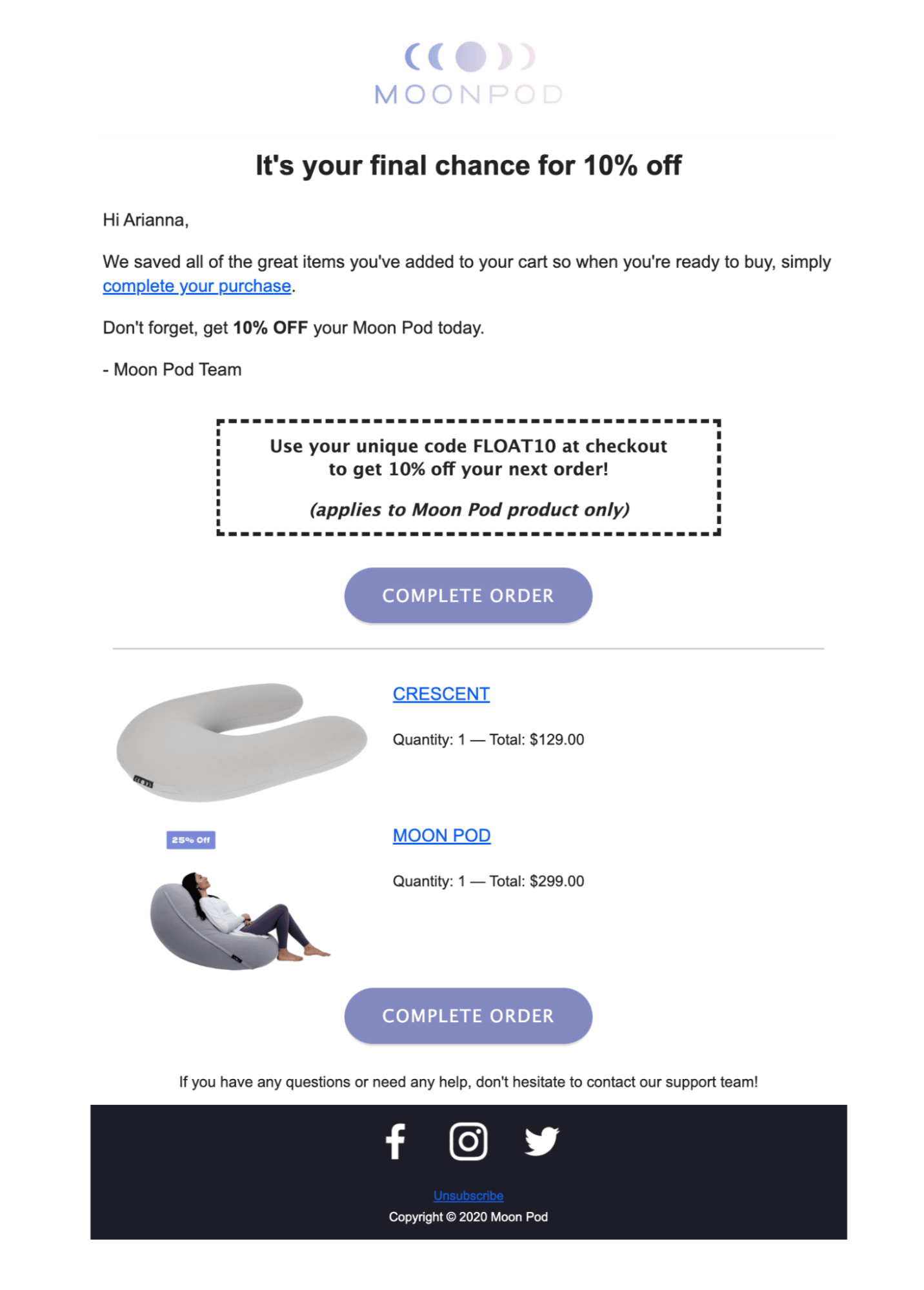 Drip marketing Moon Pod email