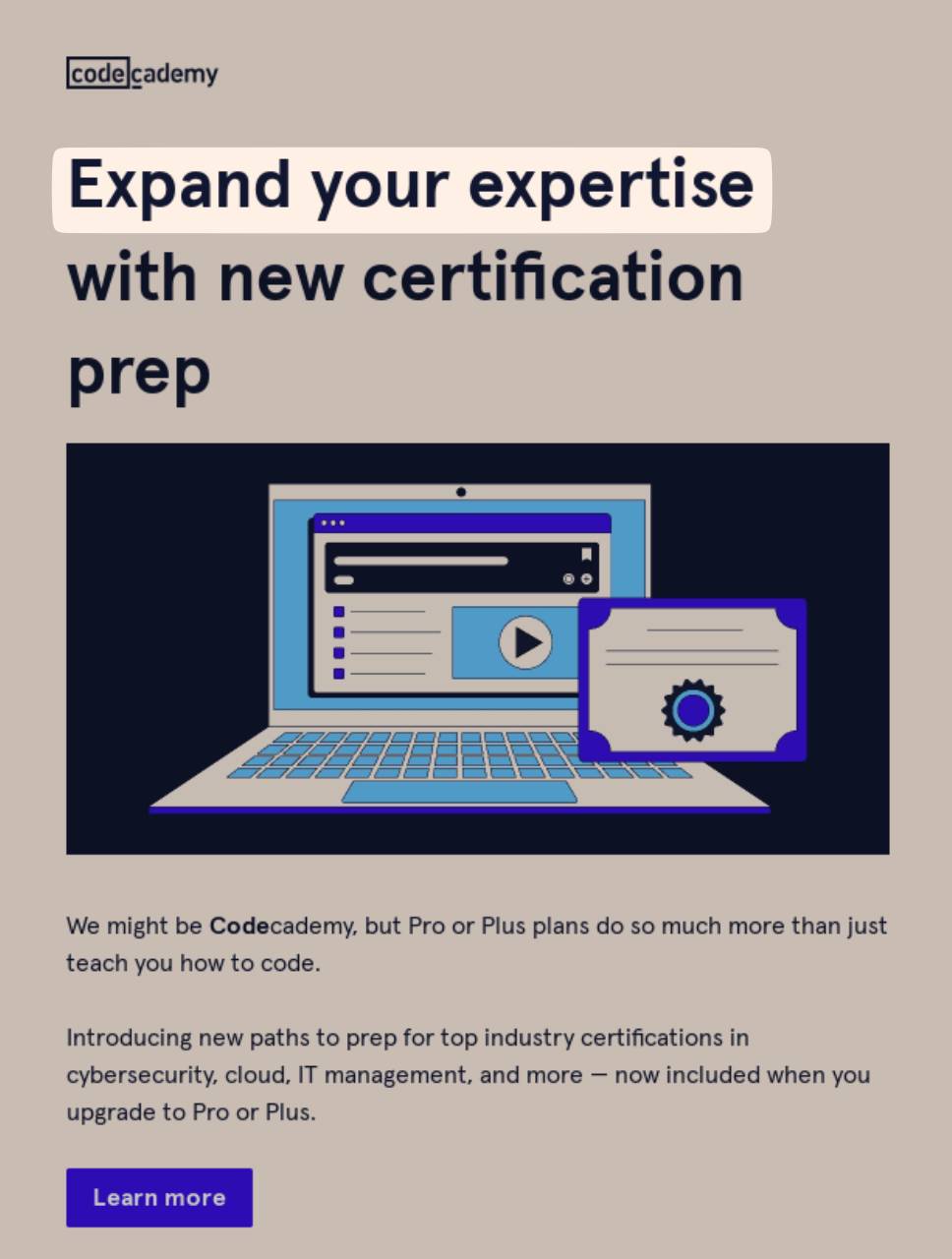 Email content Codecademy product announcement