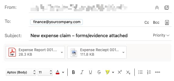 Expense reports new expense claim email example