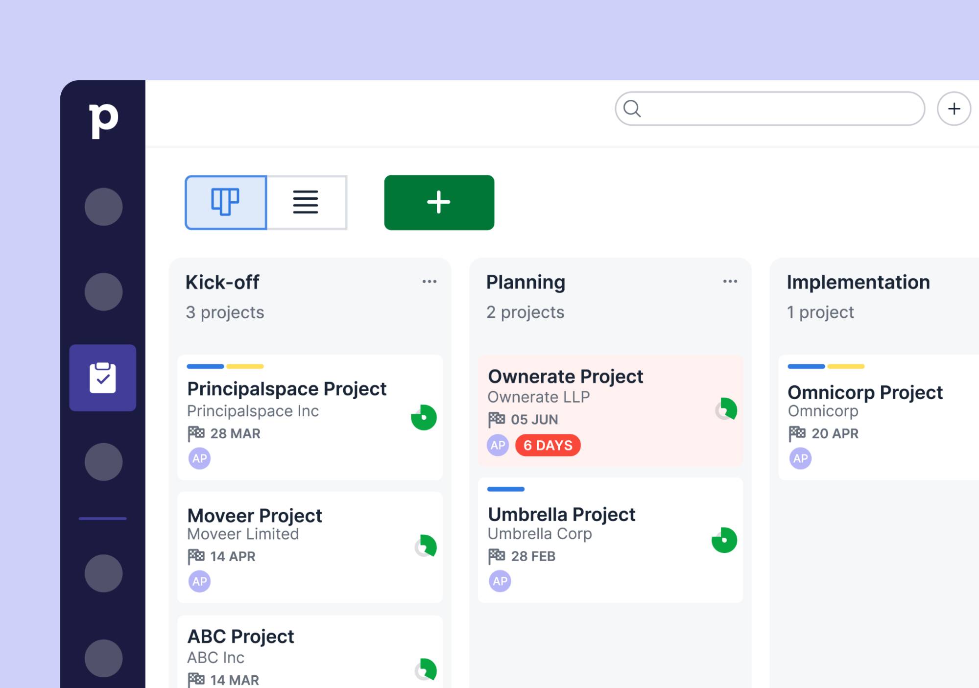 Product service management Pipedrive Projects example