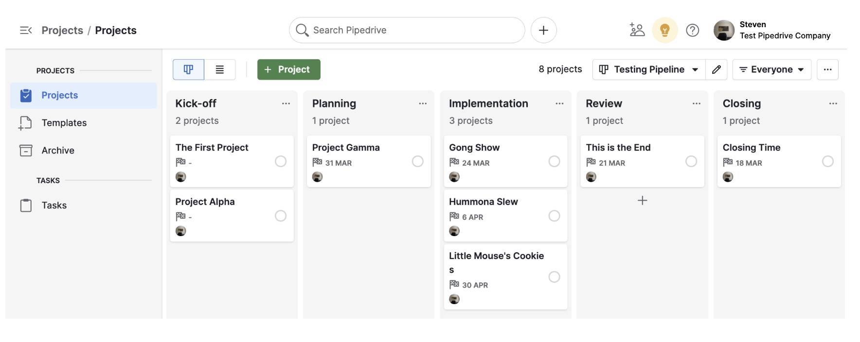 Project report Pipedrive pipeline view