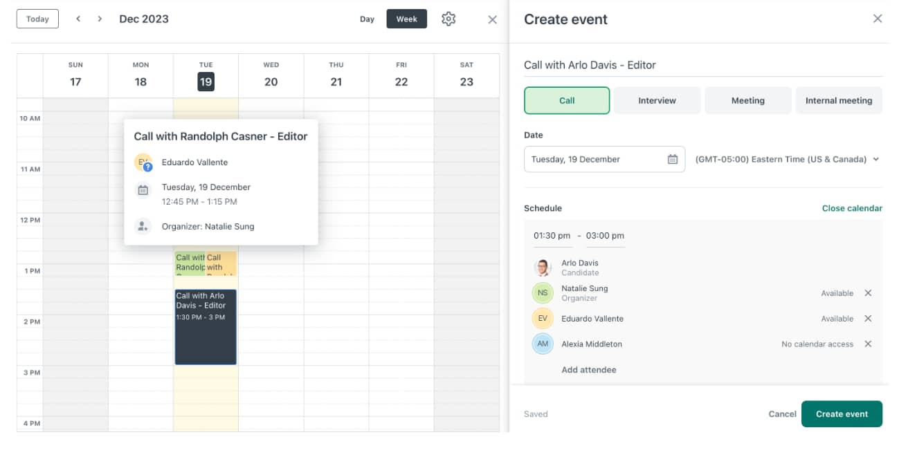 Applicant tracking system calendar integration