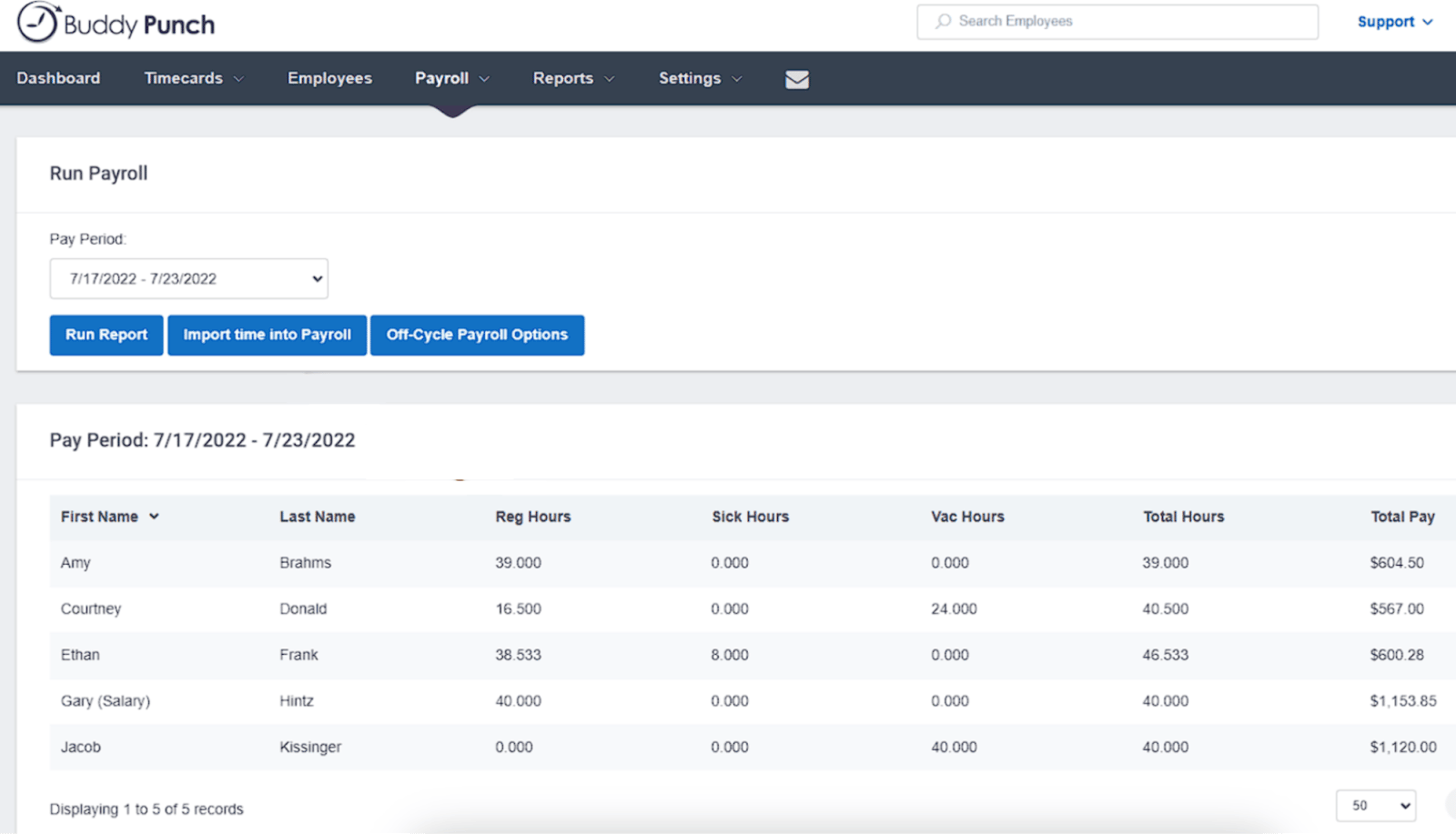 attendance management software Buddy Punch payroll dashboard