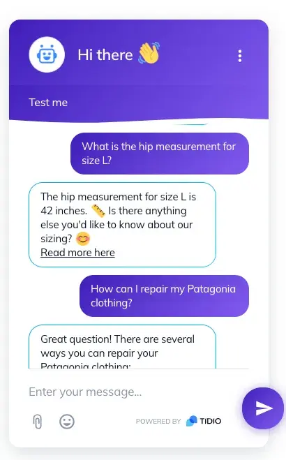 screenshot of tidio lyro ai chatbot