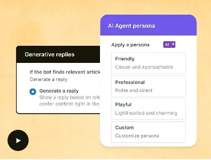 ai chatbots: zendesk ai agent persona selector showcasing options for friendly, professional, playful, and custom personas