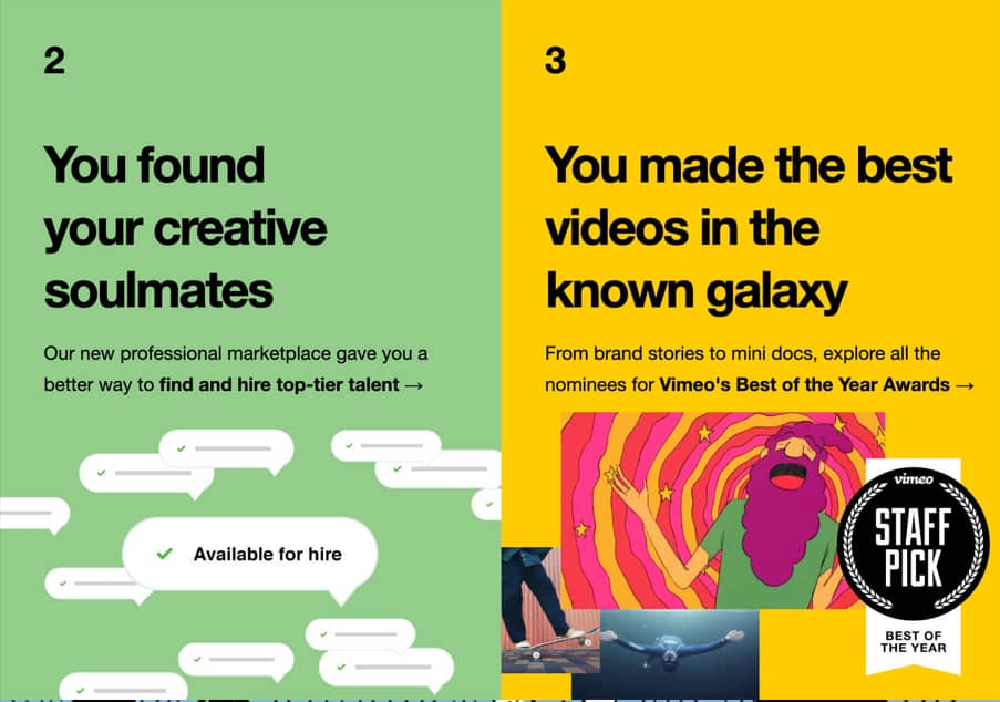 end-of-year email examples Vimeo marketplace and awards