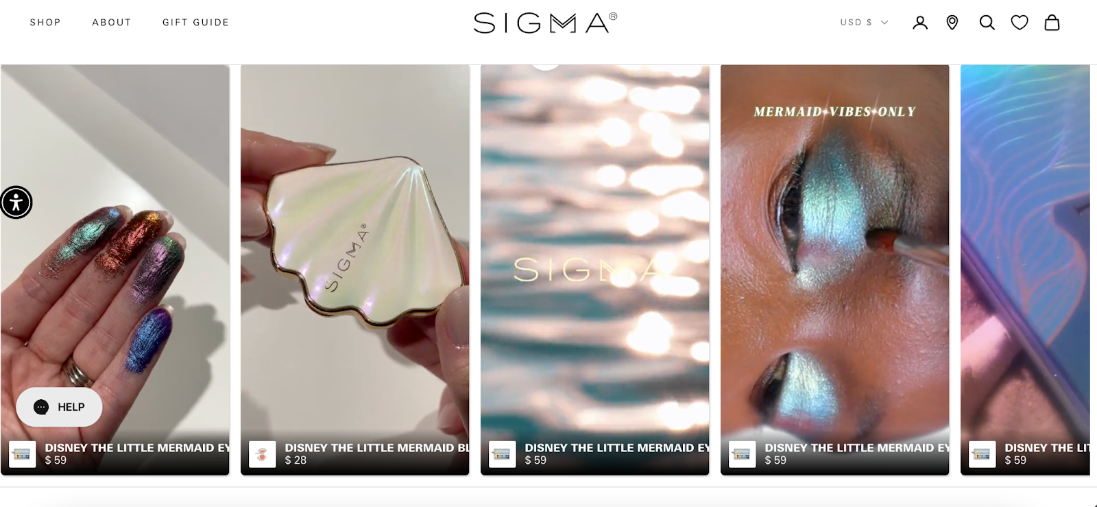 Screenshot from Sigma Beauty’s website showing a row of shoppable images.