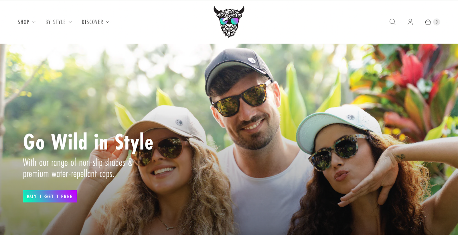 Kyloe In The Wild banner ad featuring two women and one man and the text, Go Wild in Style.