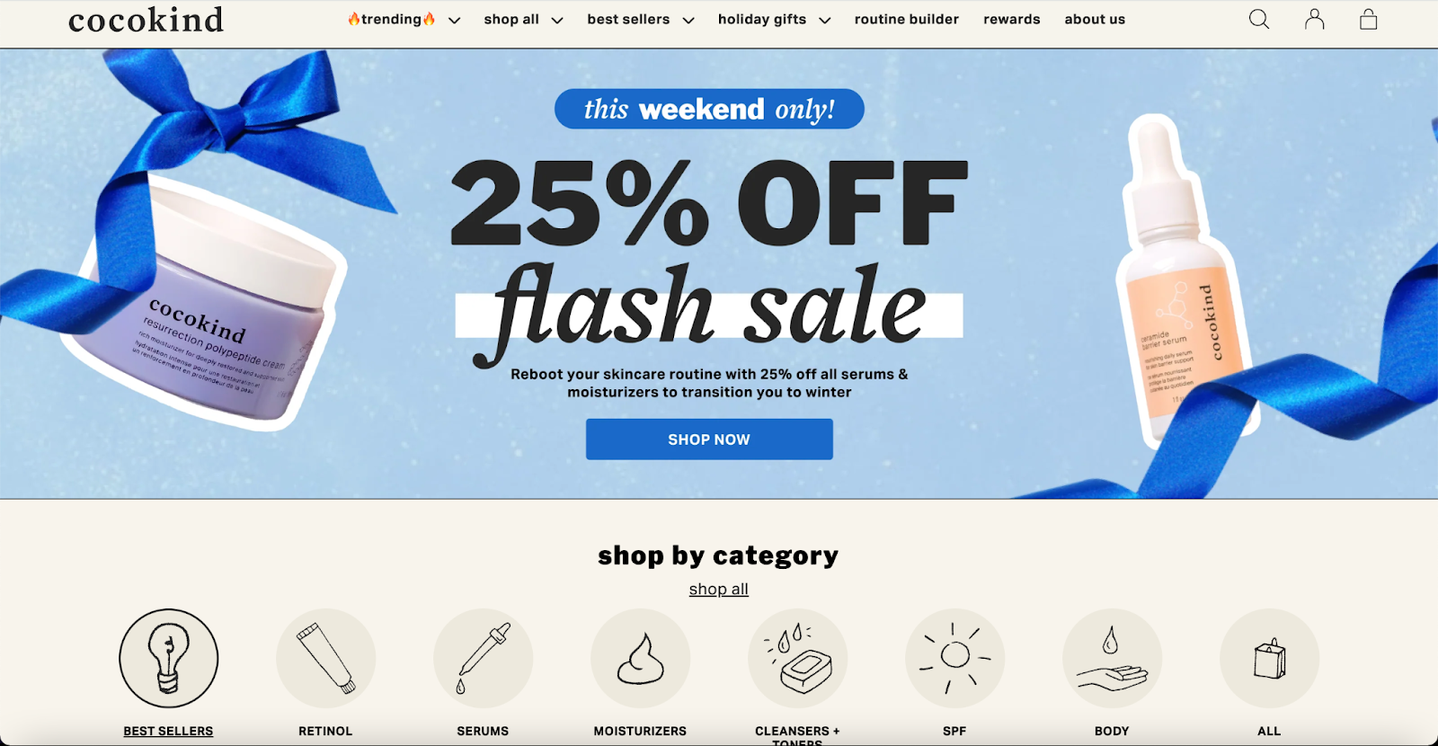 A banner ad featuring a 25% off flash sale promotion for Cocokind.