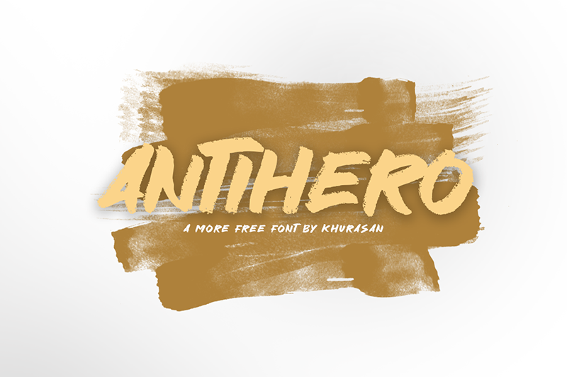 This swatch of gold paint is covered by the word “ANTIHERO” in a font of the same name.