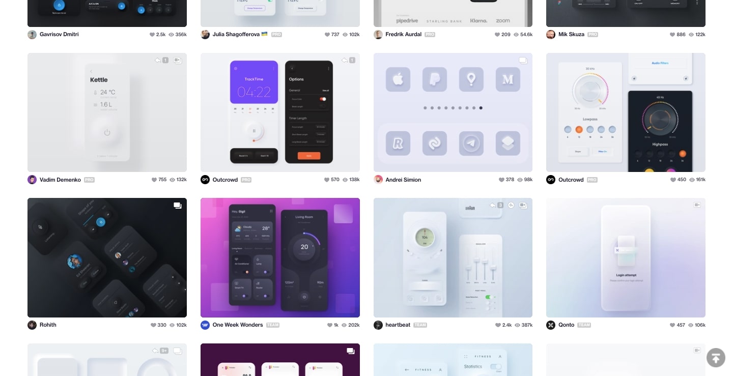 A grid of examples of neumorphic design.