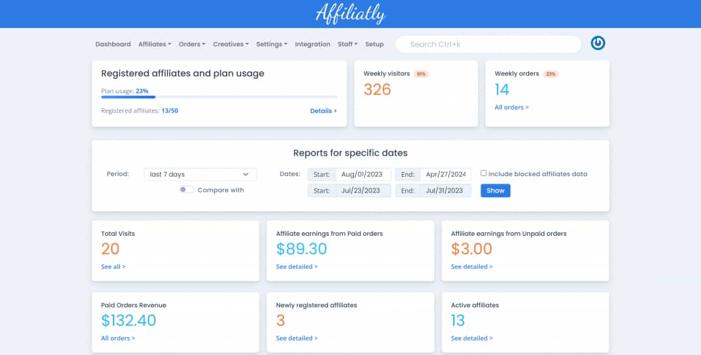 Affiliate management software Affiliatly