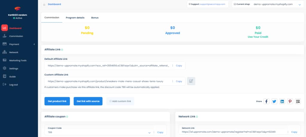 Affiliate management software UpPromote