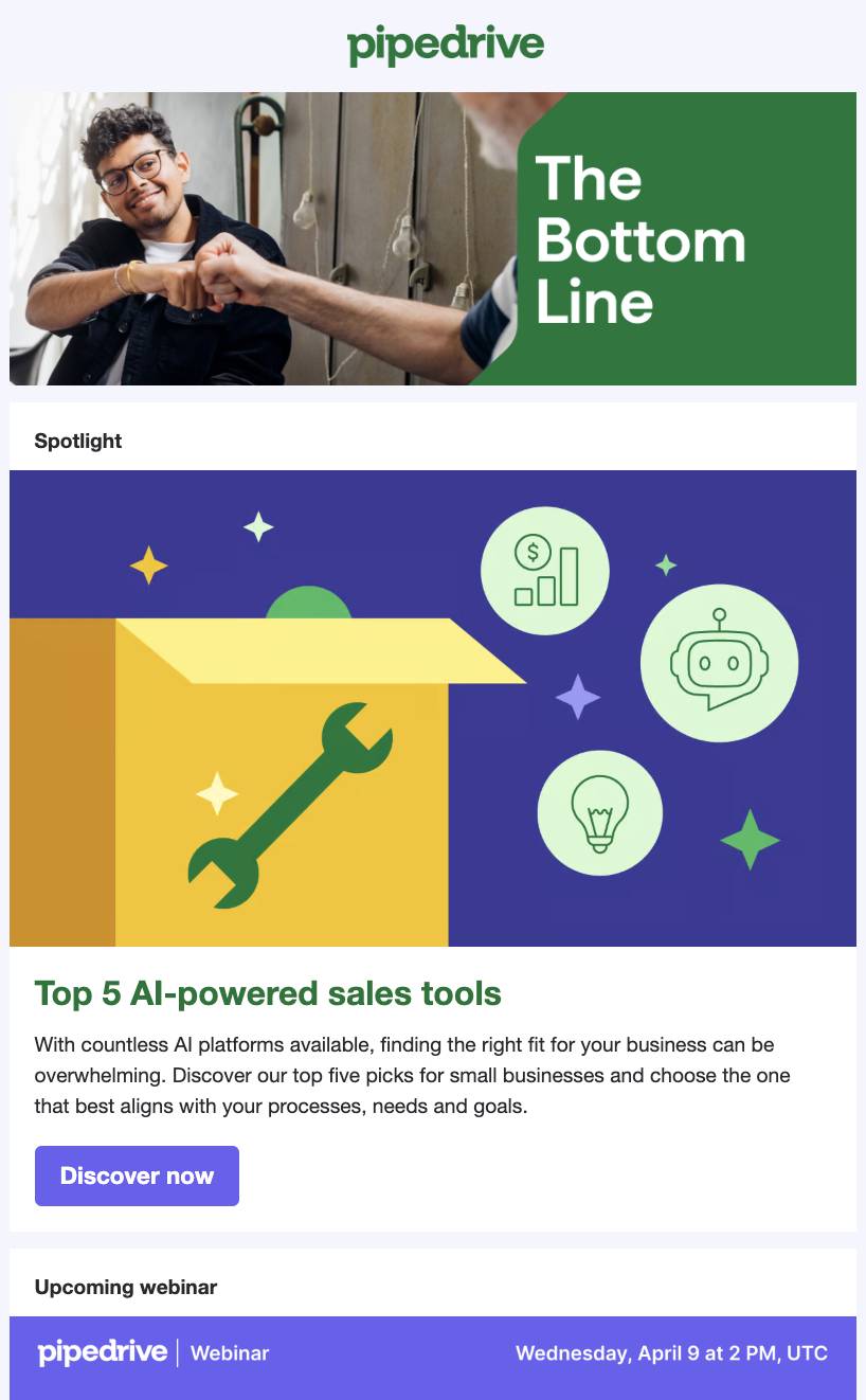 Best email font Pipedrive layout example