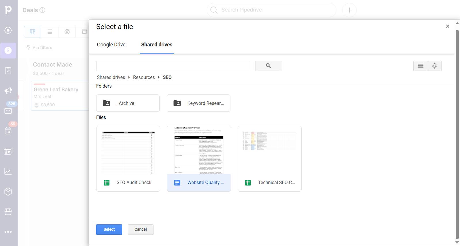 Construction management Pipedrive Google Drive