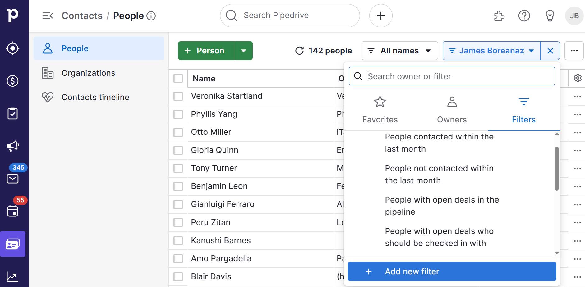 Marketing research Pipedrive custom filters