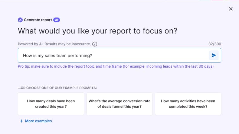 Pipedrive vs. Pipeline CRM AI report generator prompt