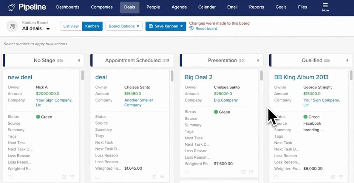 Pipedrive vs. Pipeline CRM interface