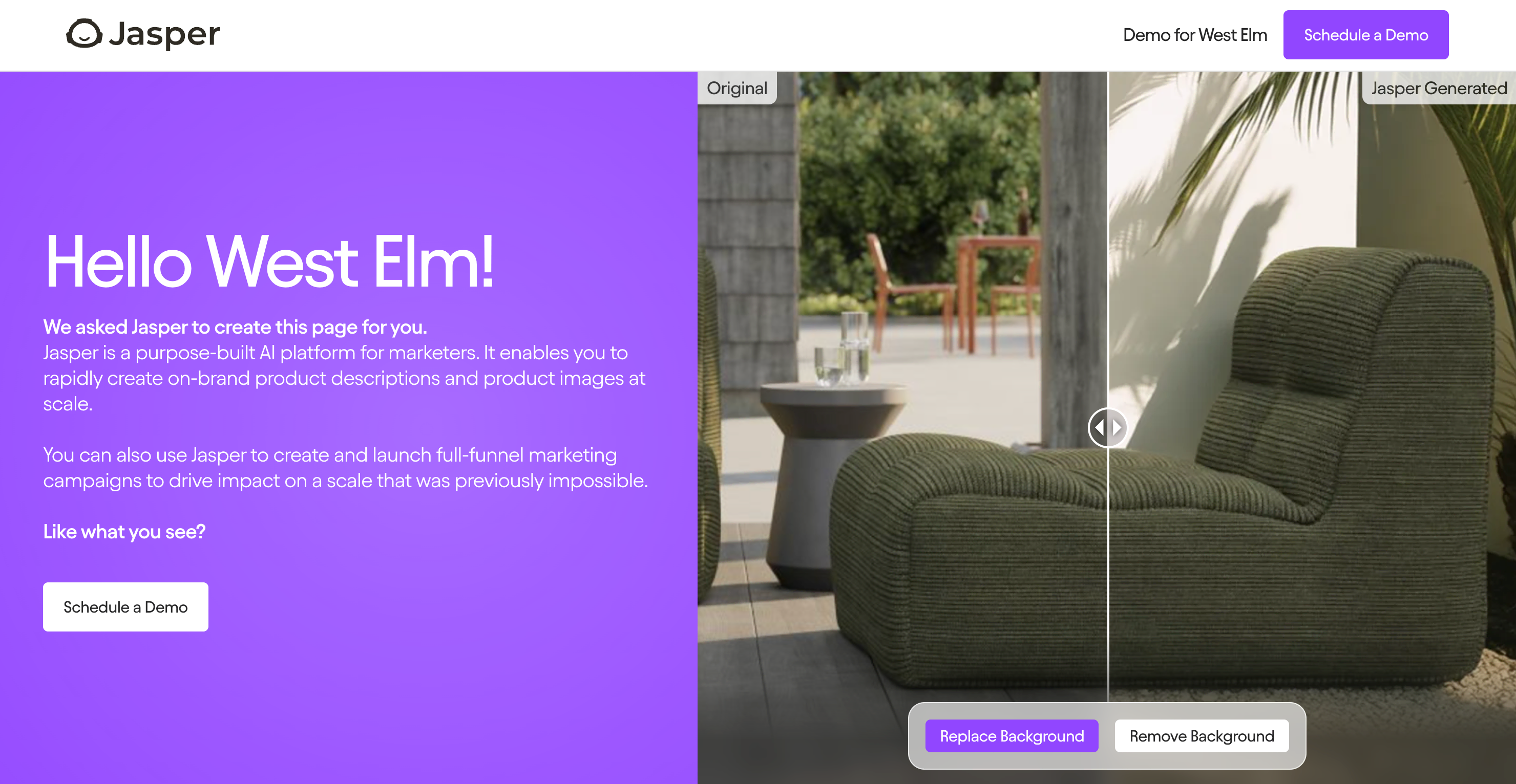 Jasper's account based marketing landing page for West Elm