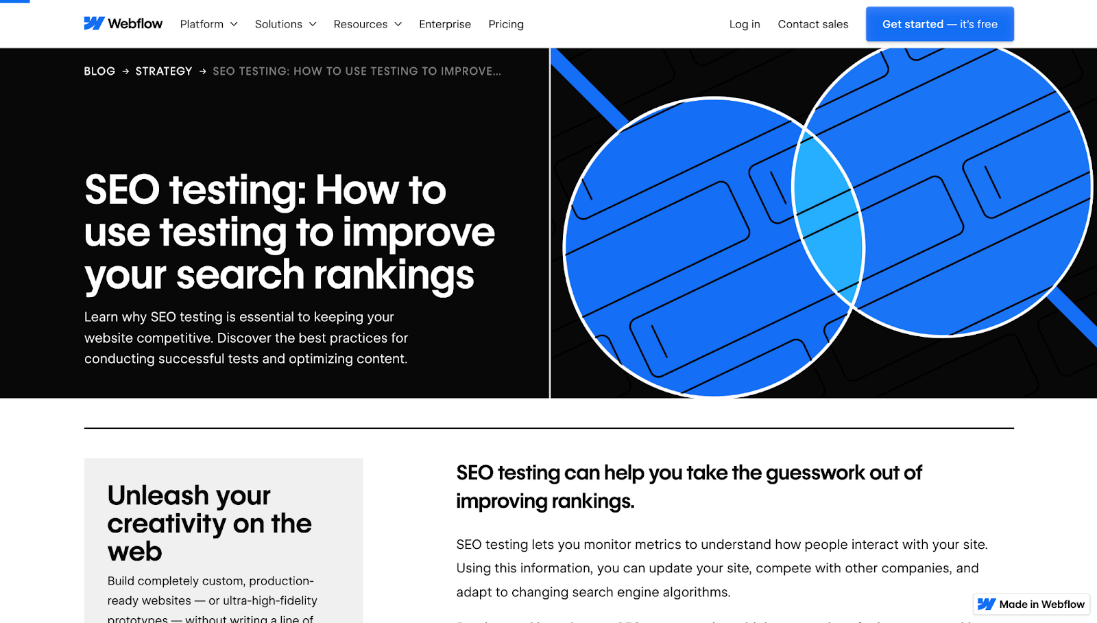 A screenshot of Webflow’s blog article,