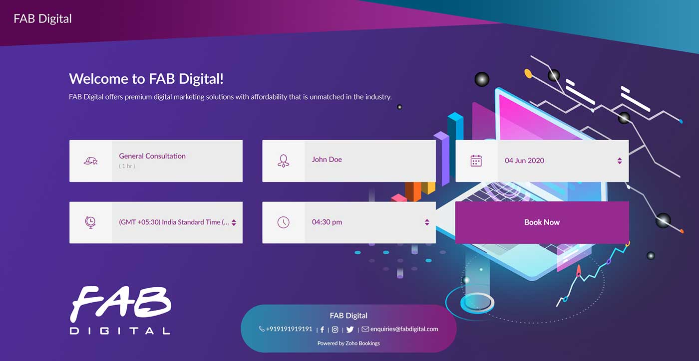 Zoho Bookings template for booking a general consultation